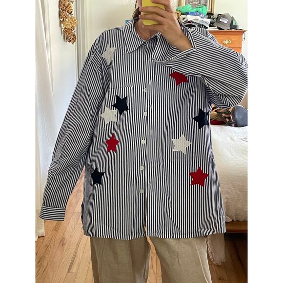Vintage Tops - Vintage USA Striped Star Button Down Shirt Size 2X